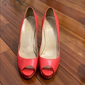 Christian Louboutin peep toe coral heel
